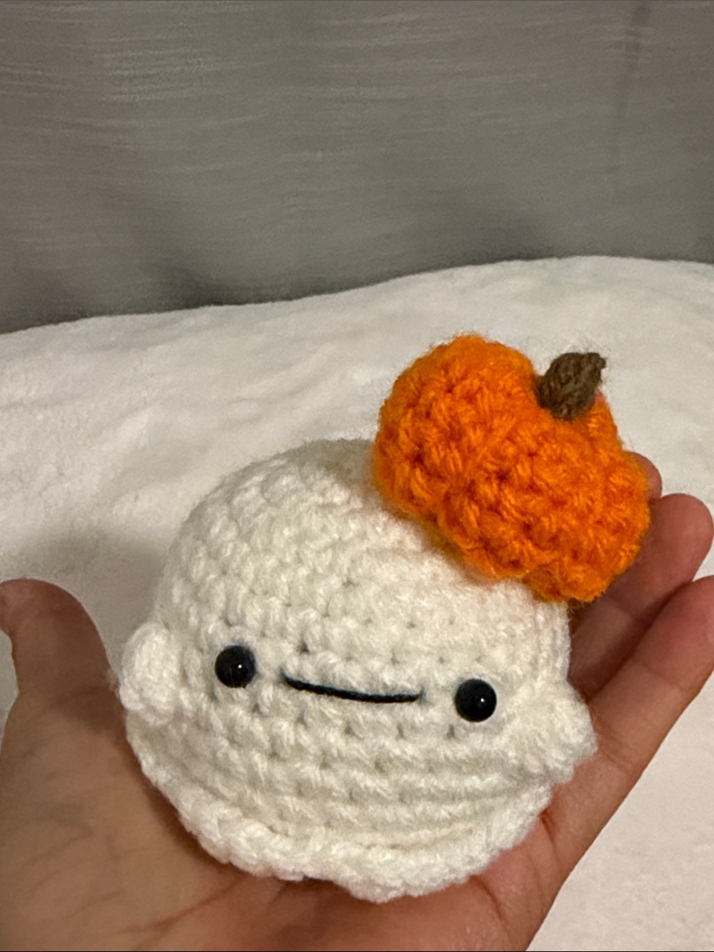 Crochet Halloween Mini ghost with Pumpkin Hat - Picture 8 of 8